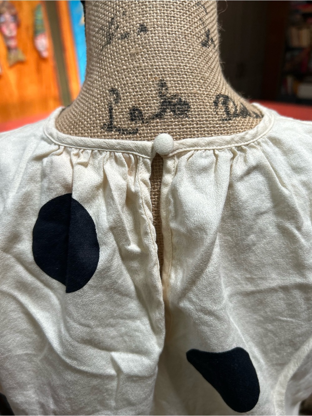 Casual Polka Dot Crop Top - White with Black Dots - Picture 3 of 4